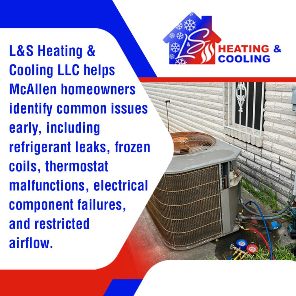 An advertisement for L&S Heating & Cooling LLC featuring a logo with a house icon, snowflakes, and flames.